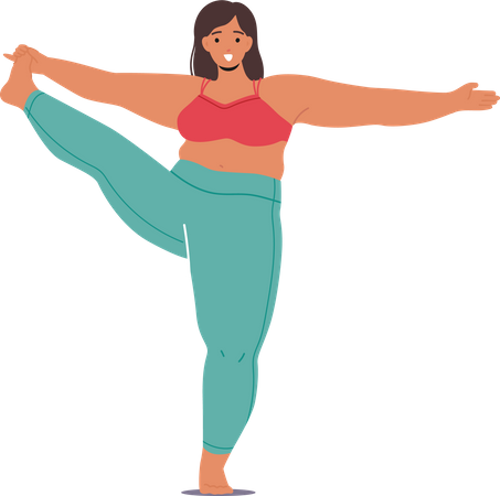 Flexible Plus-size Woman Character Gracefully Practicing Yoga  Illustration