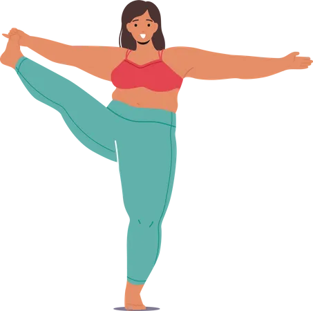 Flexible Plus-size Woman Character Gracefully Practicing Yoga  Illustration