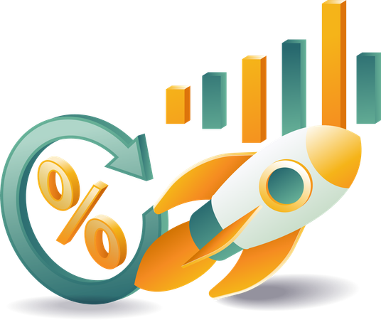 Fliegende Rakete als Symbol für Unternehmenswachstum  Illustration