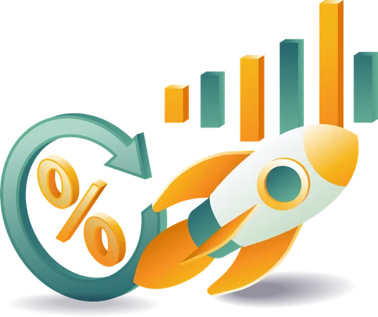 Fliegende Rakete als Symbol für Unternehmenswachstum  Illustration