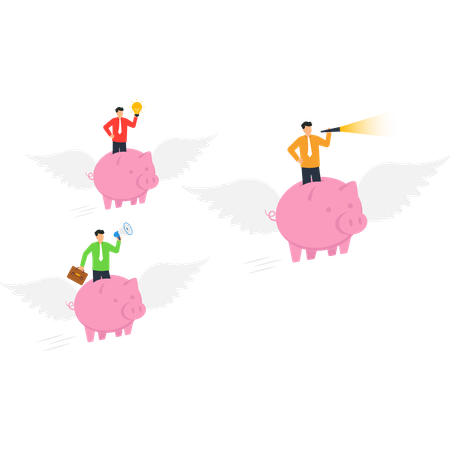 Fliegendes Schwein mit Geschäftsleuten  Illustration