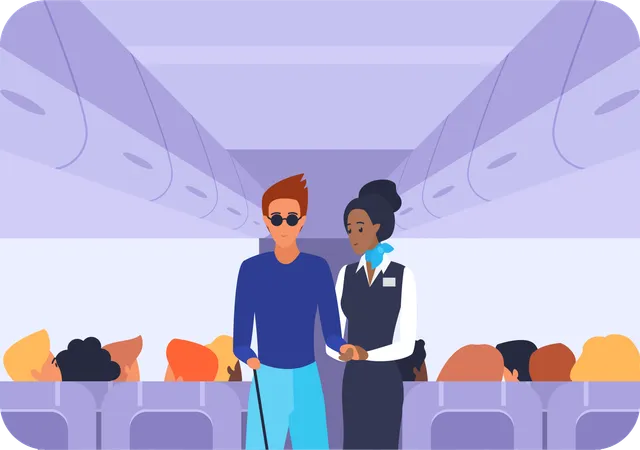 Flight attendant helping blend man  Illustration