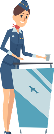 Flight attendant with cart  Illustration