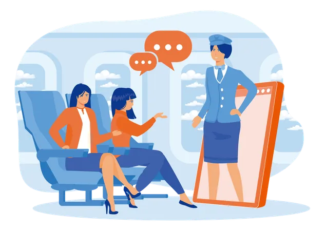 Flight Attendants Help Passenger  Illustration