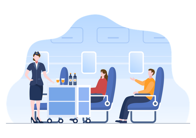 Flight Attendants Serve Passengers Illustration