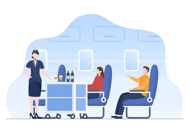 Flight Attendants Serve Passengers Illustration