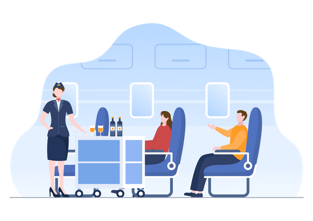 Flight Attendants Serve Passengers  Illustration