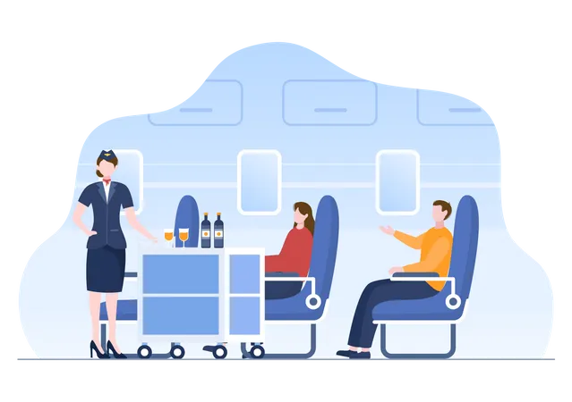 Flight Attendants Serve Passengers  Illustration