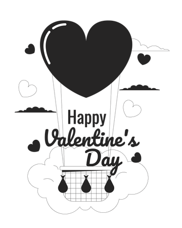 Float hot air balloon on Valentines day greeting card  일러스트레이션