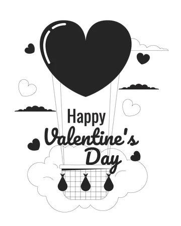 Float hot air balloon on Valentines day greeting card  Illustration