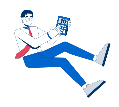 Floating asian male accountant with calculator  Illustration