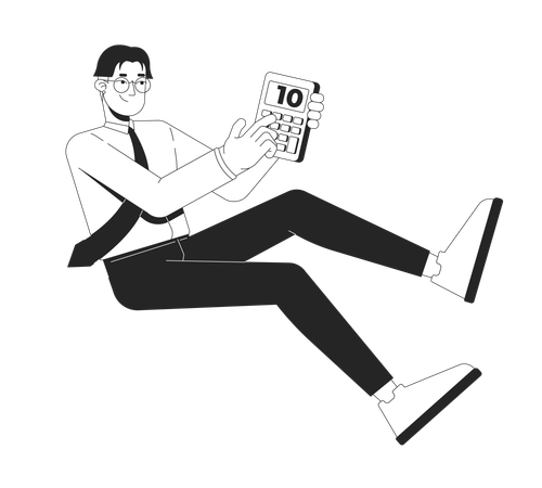 Floating asian male accountant with calculator  Illustration