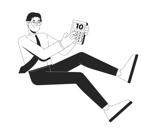 Floating asian male accountant with calculator  Illustration