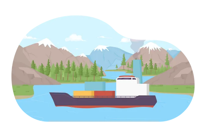 Floating cargo ship  Illustration