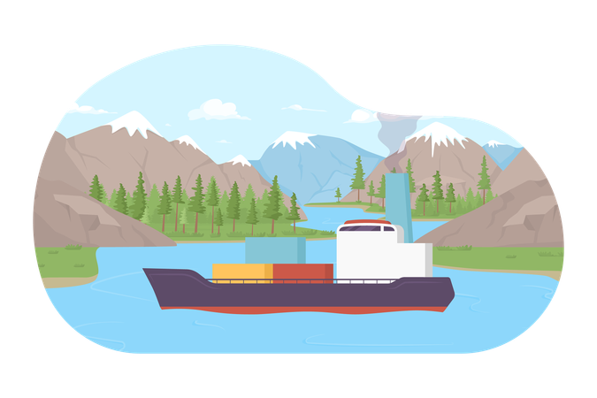 Floating cargo ship  Illustration