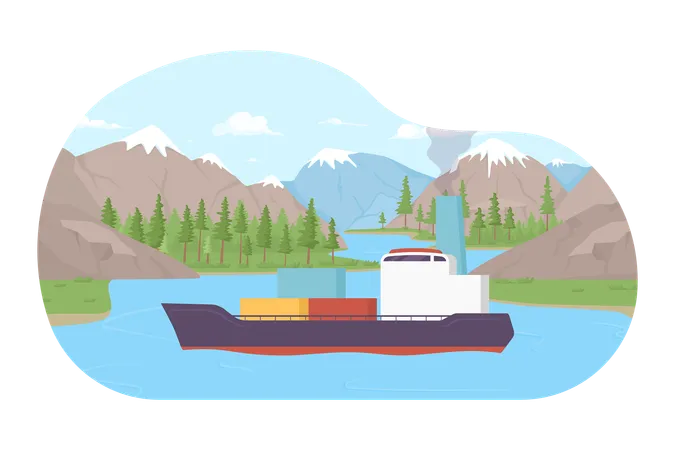 Floating cargo ship  Illustration