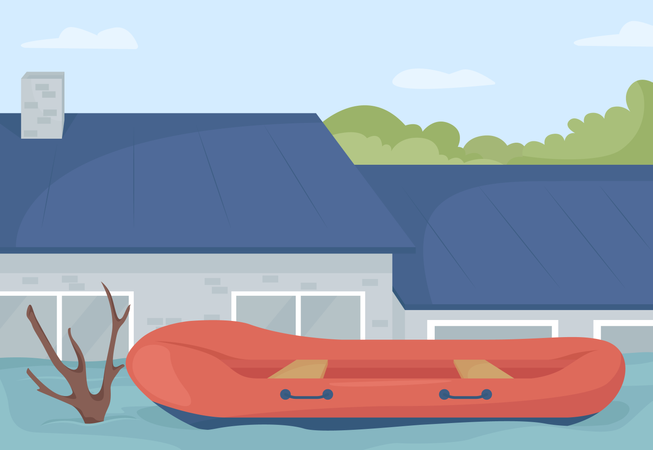 Floating flood rescue boat  Illustration