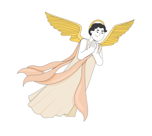 Floating graceful angel with wings and flowing robes  Illustration