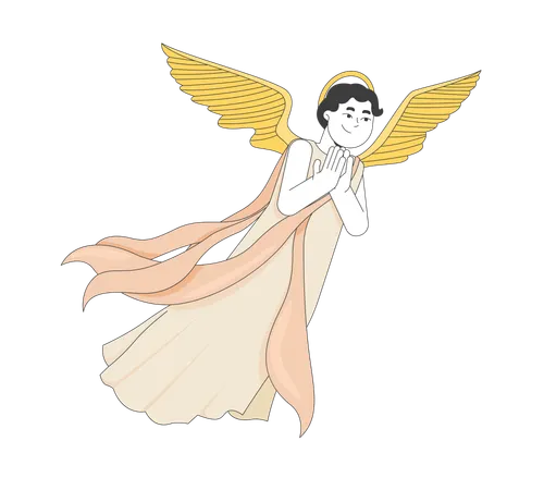 Floating graceful angel with wings and flowing robes  Illustration