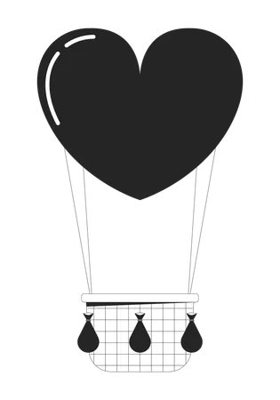 Floating Hot Air Balloon Black And White 2 D Line Cartoon Object Festival Ballooning Isolated Vector Outline Item Romantic Heart Shaped Baloon Transportation Monochromatic Flat Spot Illustration Illustration