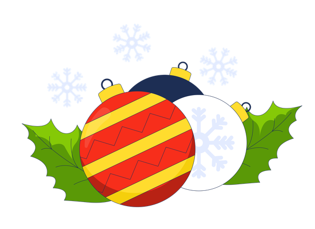 Bolas de Natal floco de neve folhas de azevinho  Ilustração