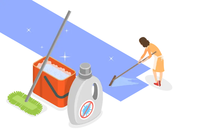 3 D Isometric Flat Vector Conceptual Illustration Of Floor Cleaning Housekeeping Housework Routine Illustration