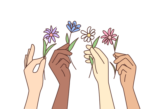 Mão segurando flor  Ilustração