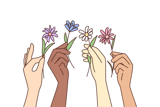 Mão segurando flor  Ilustração