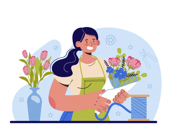 Floral designer making bouquet for customer  Illustration