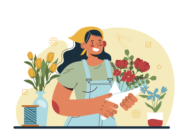 Floral designer making bouquet for customer  Illustration