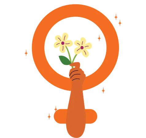 Floral Discovery, Woman with Flower Through Magnifying Glass  Illustration