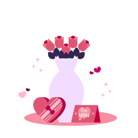 Florero de san valentín  Ilustración