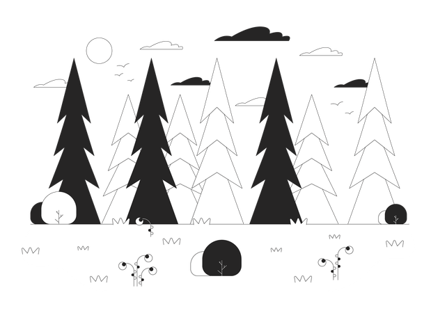 Floresta profunda de pinheiros  Ilustração