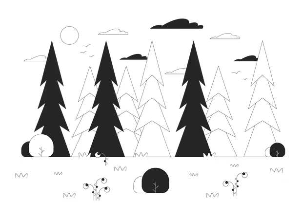 Floresta profunda de pinheiros  Ilustração