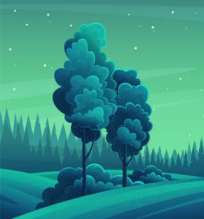 Paisagem noturna da floresta  Ilustração