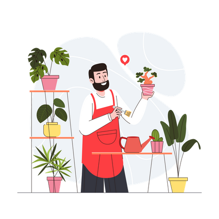 Florist hält Blumentopf  Illustration