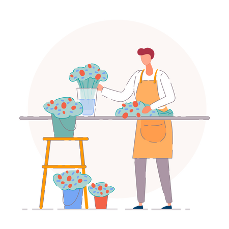 Florist in a flower shop  Illustration