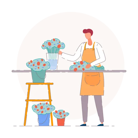 Florist in a flower shop  Illustration