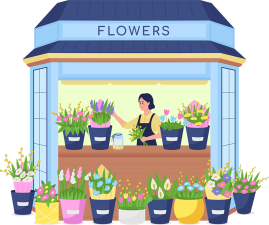 Florist in flower kiosk  Illustration