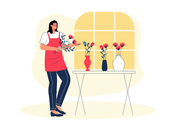 Florist making bouquet  일러스트레이션