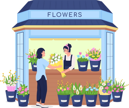 Florist selling flowers to customer Illustration