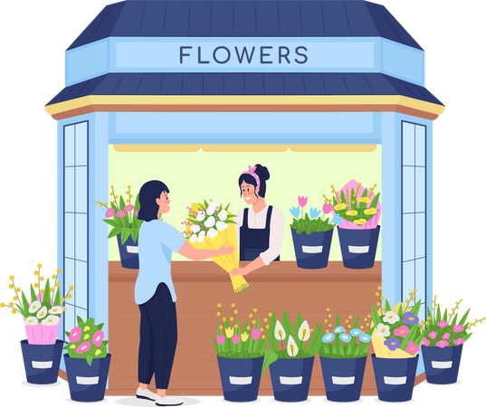 Florist selling flowers to customer  Illustration