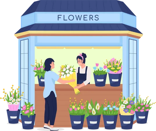 Florist verkauft Blumen an Kunden  Illustration