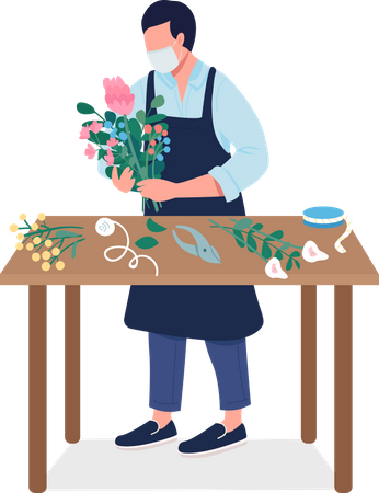 Florist with flowers in mask Illustration