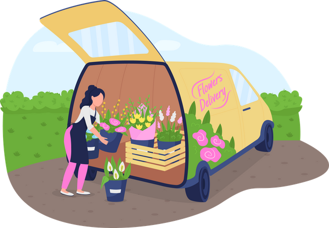 Florist with flowers truck  Illustration