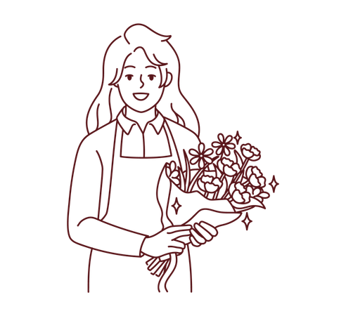 Floristería femenina sosteniendo ramo de flores  Ilustración
