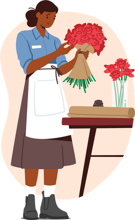 Florista trabalhando em uma floricultura  Ilustração