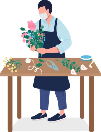 Florist mit Blumen in Maske  Illustration