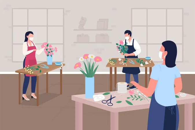 Floristry workshop during pandemic  Illustration