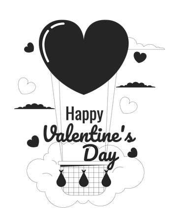 Flottez une montgolfière sur la carte de voeux de la Saint-Valentin  Illustration